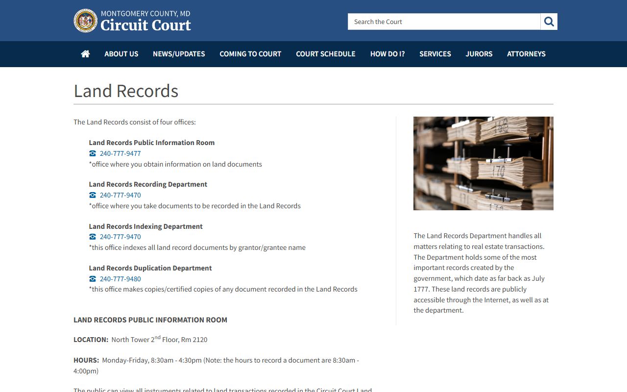 Montgomery County land records department page for Aspen Hill property records