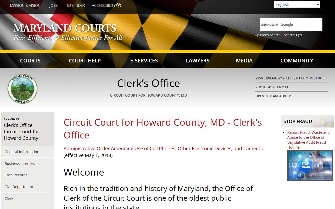 Howard County Circuit Court Clerk for Ellicott City property records