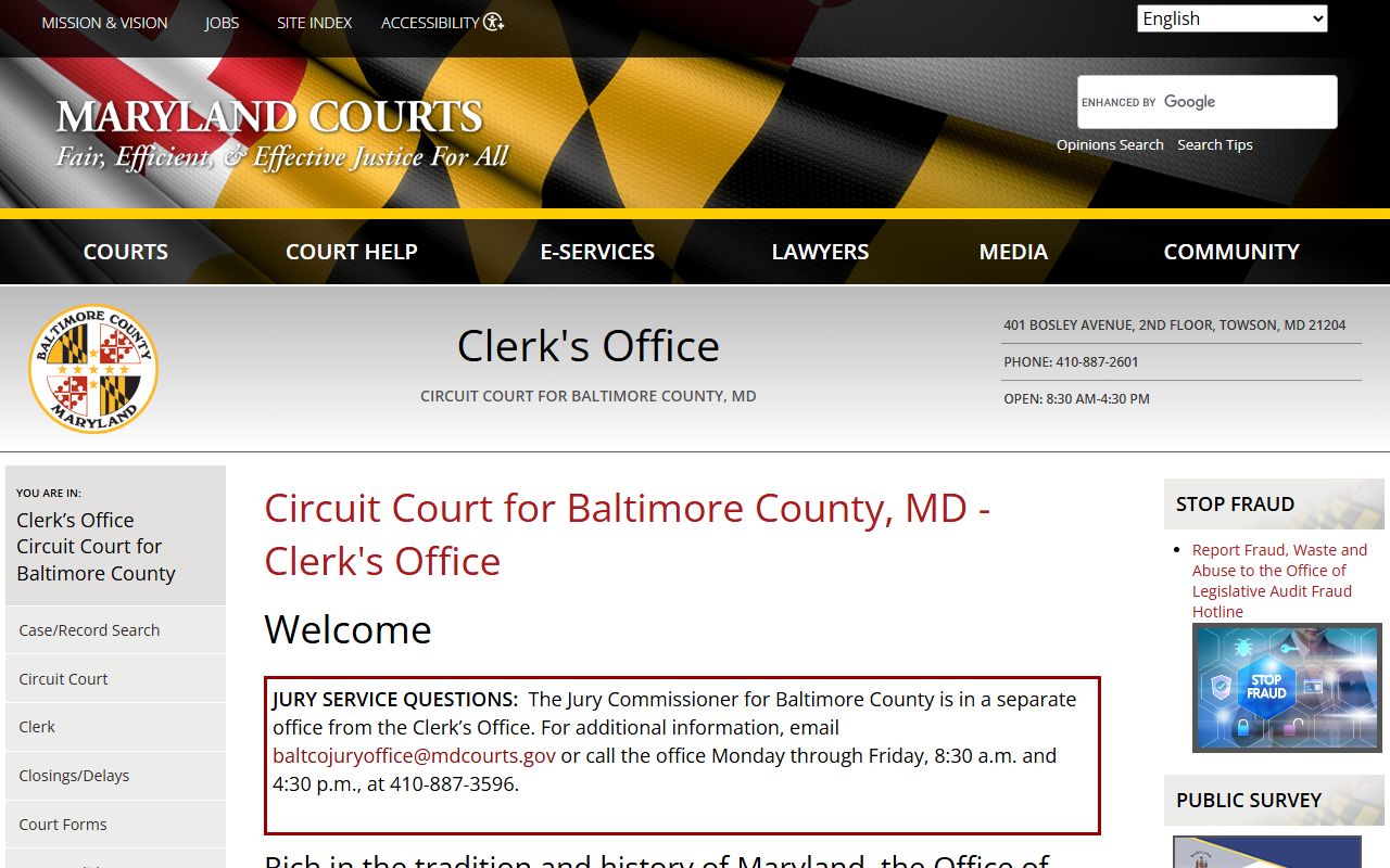 Baltimore County Circuit Court clerk page for Baltimore County property records