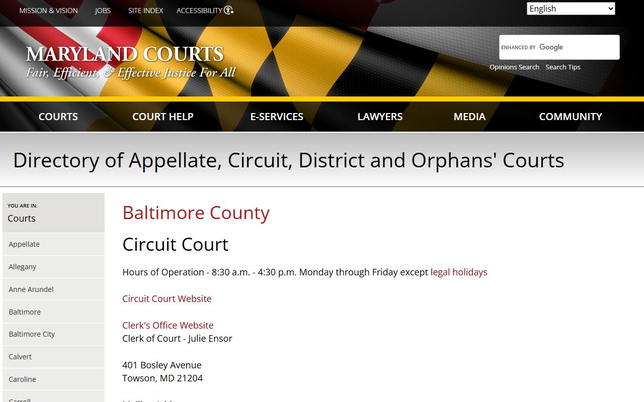 Baltimore County courts directory for Baltimore County property records