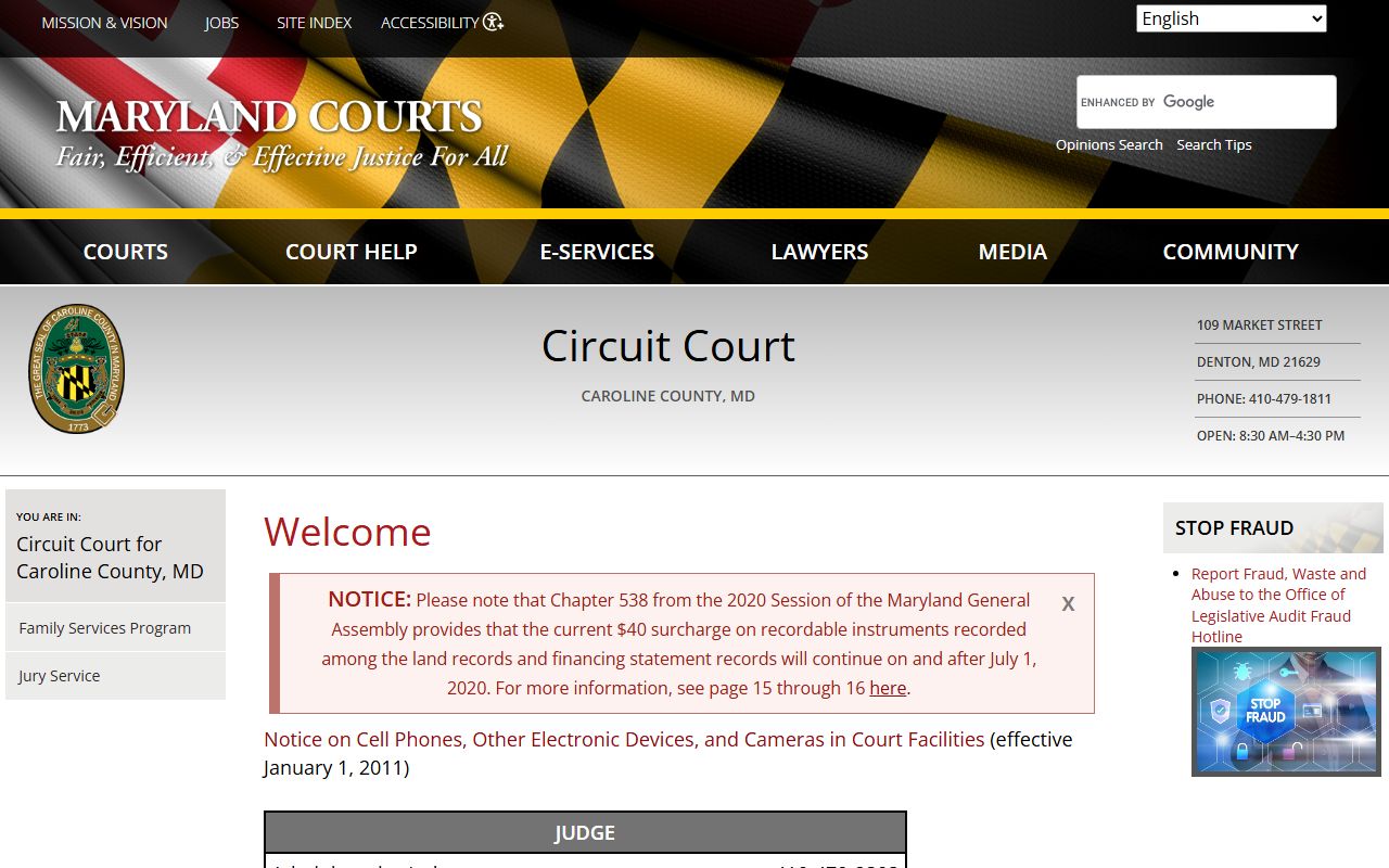 Caroline County Circuit Court page for Caroline County property records