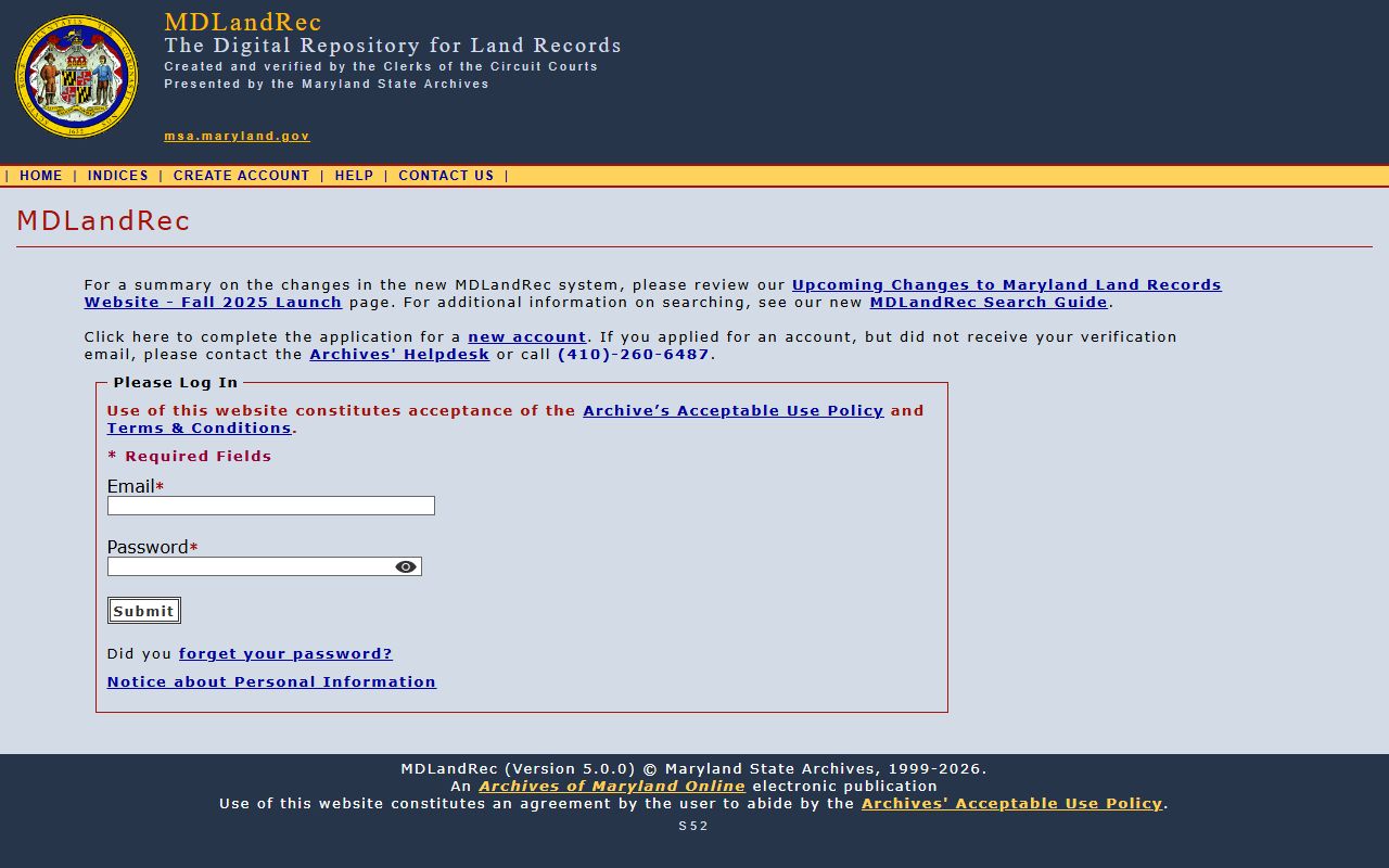 Maryland Land Records portal for Caroline County property records search