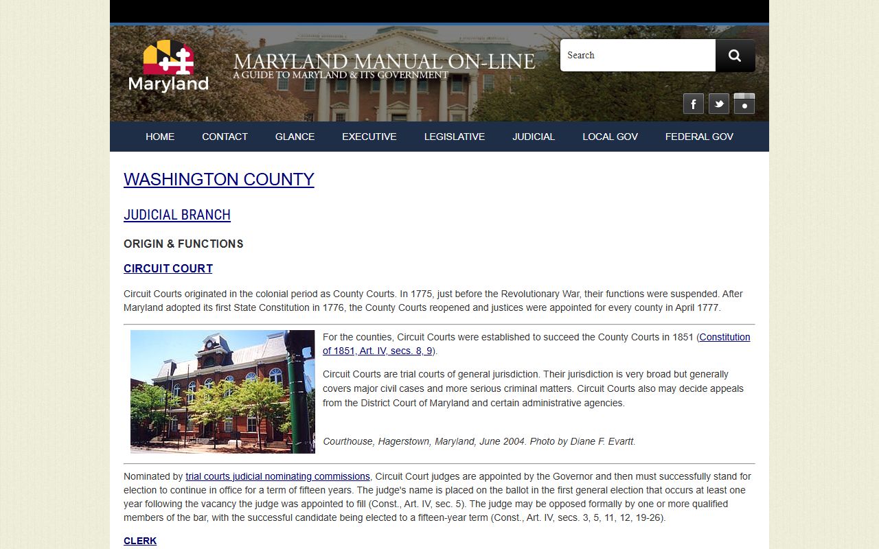 Maryland Manual Washington County judicial records overview