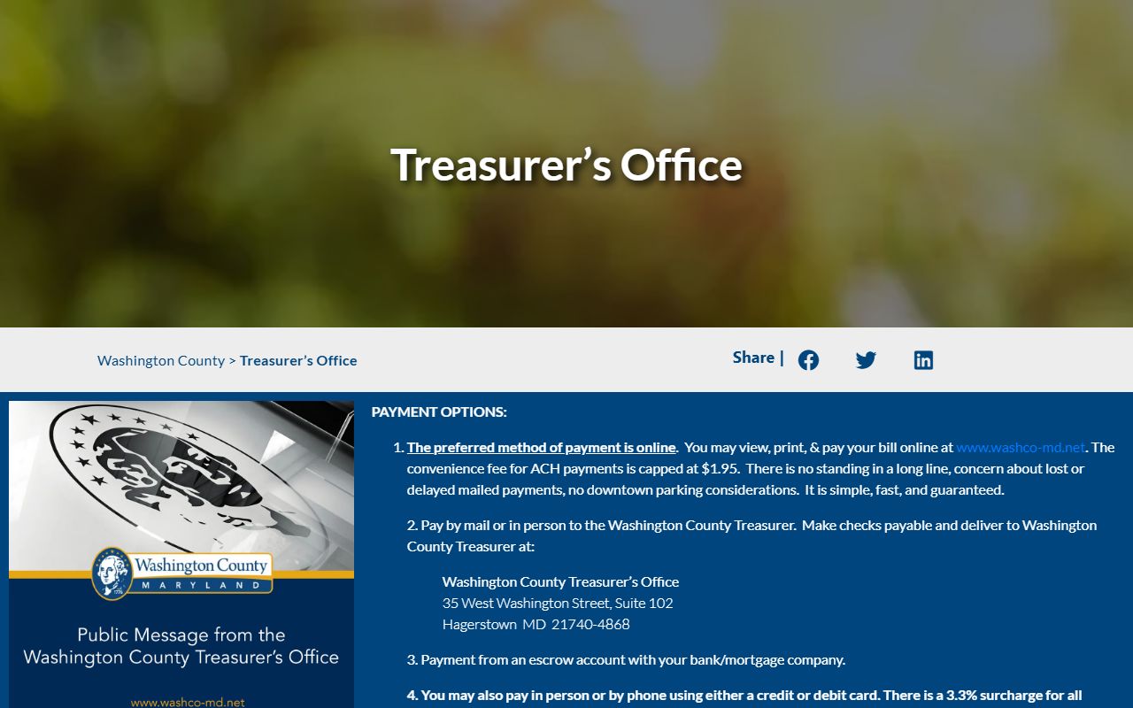 Washington County Treasurer's office for property records recording