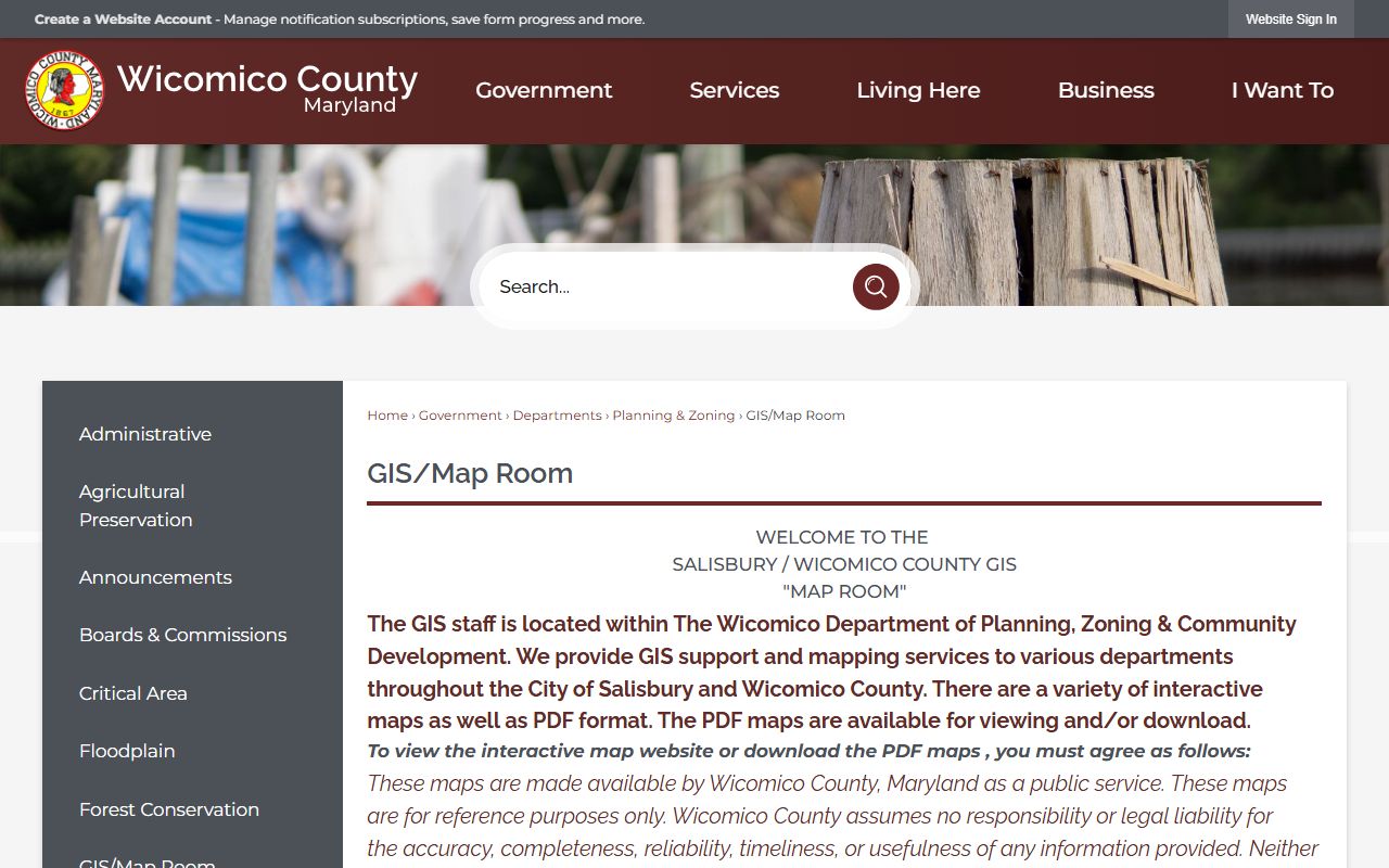 Wicomico County GIS Map Room for property parcel data