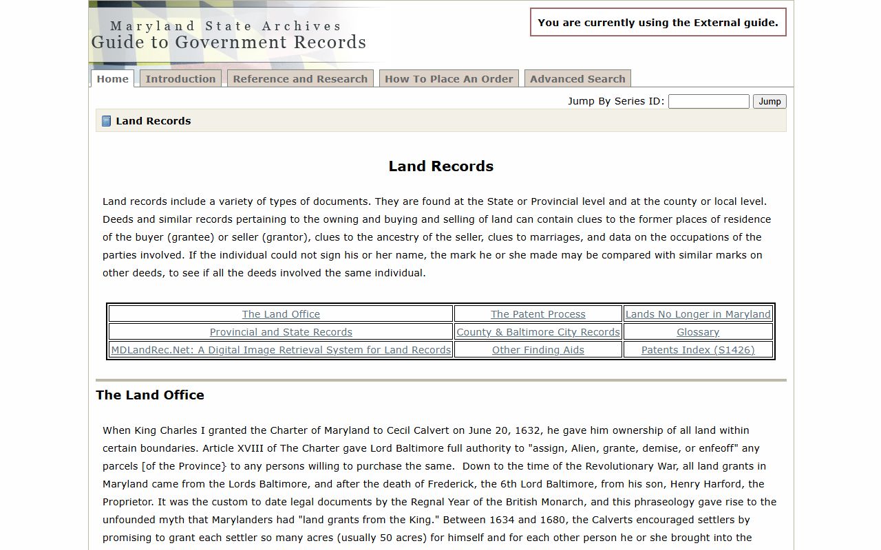 Maryland State Archives land records research guide