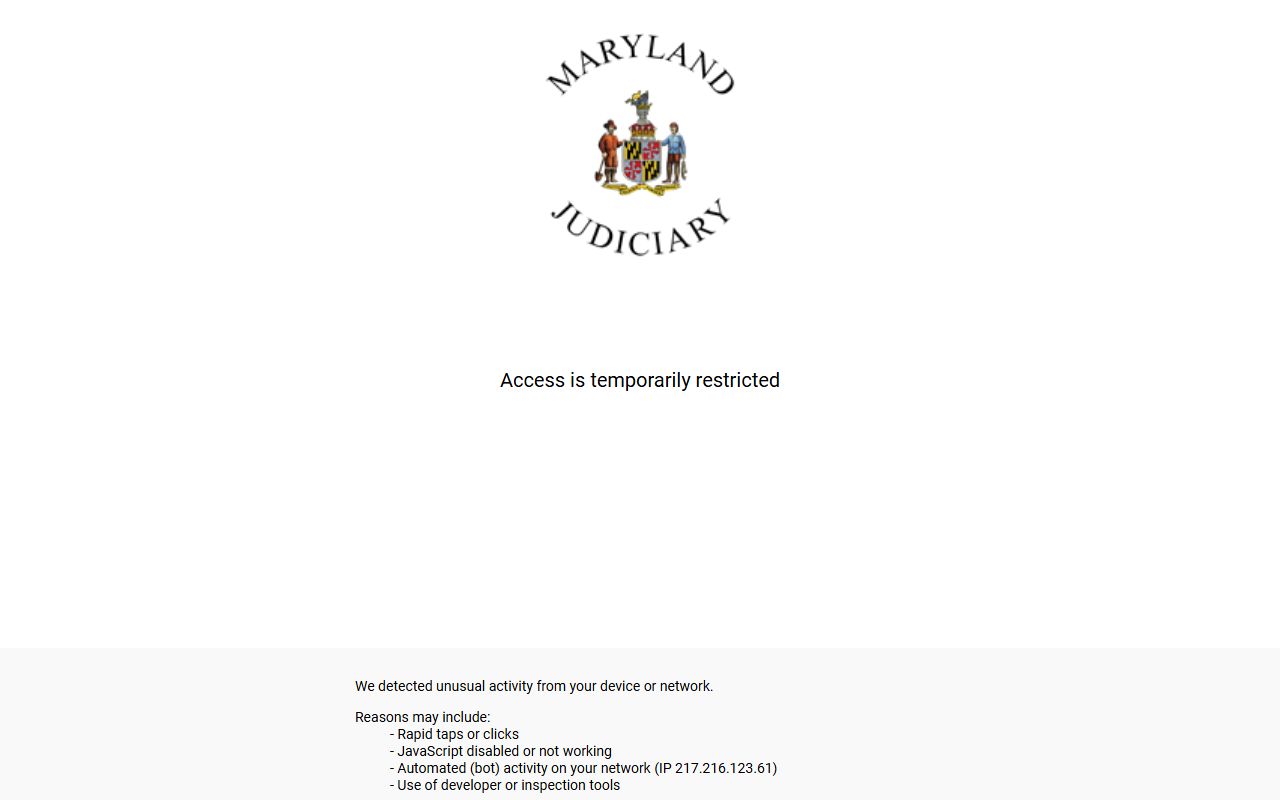 Maryland Judiciary Case Search portal for finding court records tied to property