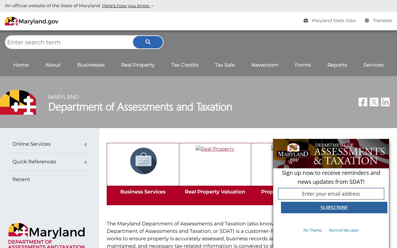 SDAT main portal for Maryland property records